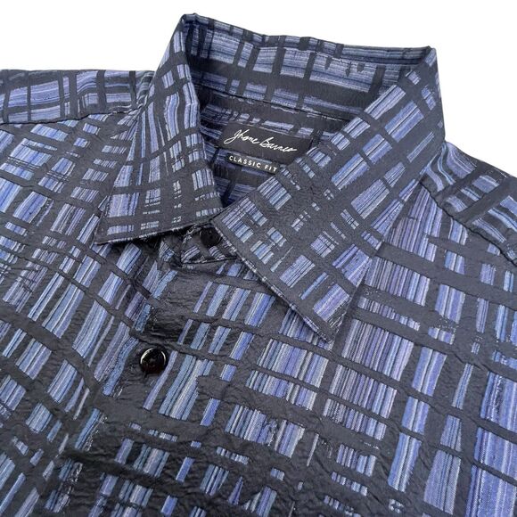 JHANE BARNES Silk Blend Shirt Mens XXL Black Blue Textured Artistic Japanese - Picture 1 of 13